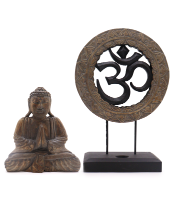 Bouddha Feng Shui Om bois d'albasia (Set) pas chere