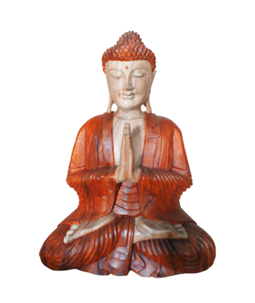 Bouddha Anjali Mudra sculpté en Bois de Suar Pour