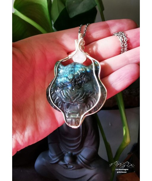 Pendentif tête de tigre en Labradorite et sa Pierre de lune l'évolution des habitudes 