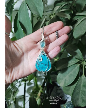 Pendentif en Shattuckite dendritique et fluortite plus qu'un jeu 