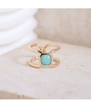 Bague Elia carrée Amazonite plaqué or en stock