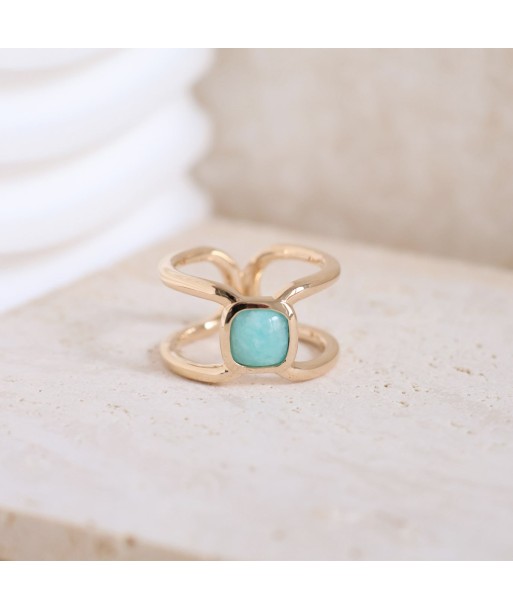 Bague Elia carrée Amazonite plaqué or en stock