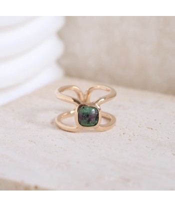 Bague Elia carrée Rubis zoisite plaqué or soldes