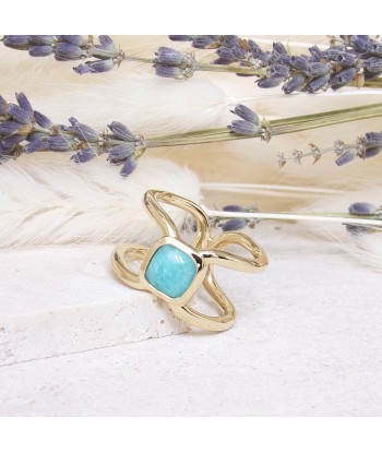 Bague Elia carrée Amazonite plaqué or en stock