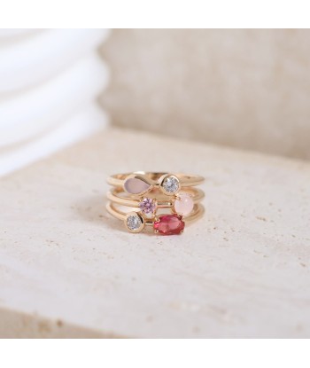 Bague Anya trois rangs oxydes blancs et roses plaqué or ouvre sa boutique