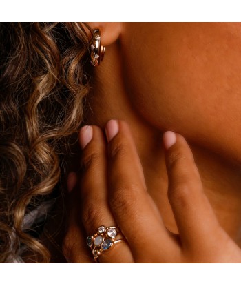 Bague Anya trois rangs oxydes blancs et bleus plaqué or Les magasins à Paris