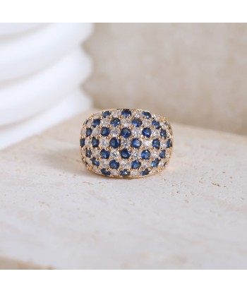 Bague bombée Nolita oxydes blancs et bleus plaqué or de votre