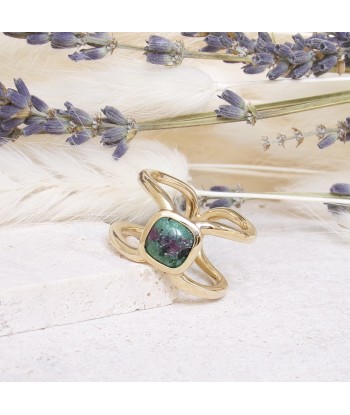 Bague Elia carrée Rubis zoisite plaqué or soldes