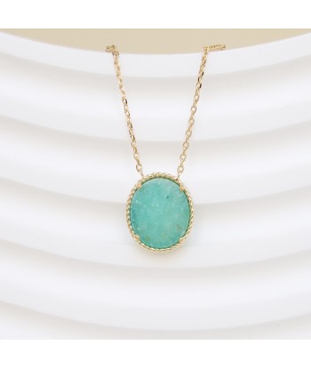 Collier Suri maille forçat et pendentif perlé ovale amazonite plaqué or solde