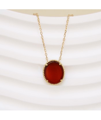 Collier Suri maille forçat et pendentif perlé ovale agate rouge plaqué or d'Europe débarque