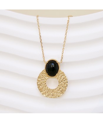 Collier Naroa pierre agate noire motif strié plaqué or prix pour 