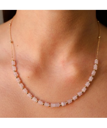 Collier Gaia perles quartz rose plaqué or destockage