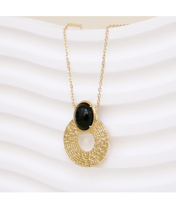 Collier Naroa pierre agate noire motif strié plaqué or prix pour 