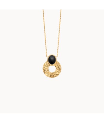 Collier Naroa pierre agate noire motif strié plaqué or prix pour 