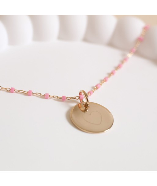 Collier Sora rose et médaille 15mm à graver plaqué or Livraison rapide