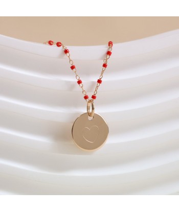 Collier Sora rouge et médaille 15mm à graver plaqué or des créatures d'habitude