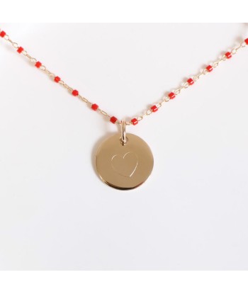 Collier Sora rouge et médaille 15mm à graver plaqué or des créatures d'habitude