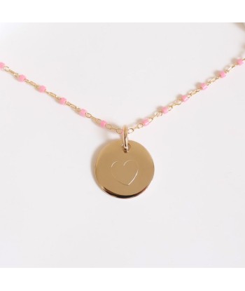 Collier Sora rose et médaille 15mm à graver plaqué or Livraison rapide