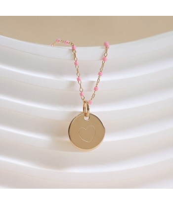 Collier Sora rose et médaille 15mm à graver plaqué or Livraison rapide