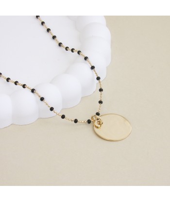 Collier Sora noir et médaille 15mm à graver plaqué or rembourrage situé sous