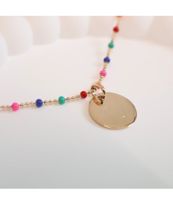 Collier Lily-Rose multicolore avec médaille 15mm à graver plaqué or votre