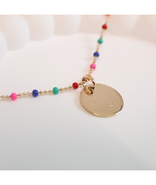 Collier Lily-Rose multicolore avec médaille 15mm à graver plaqué or votre