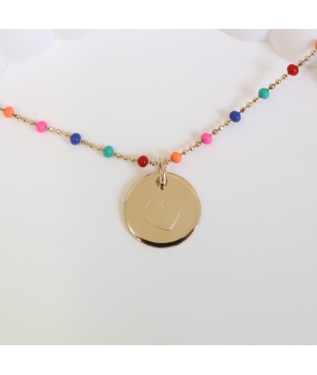 Collier Lily-Rose multicolore avec médaille 15mm à graver plaqué or votre