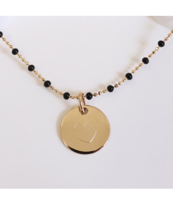 Collier Lily-Rose noir avec médaille 15mm à graver plaqué or en ligne des produits 